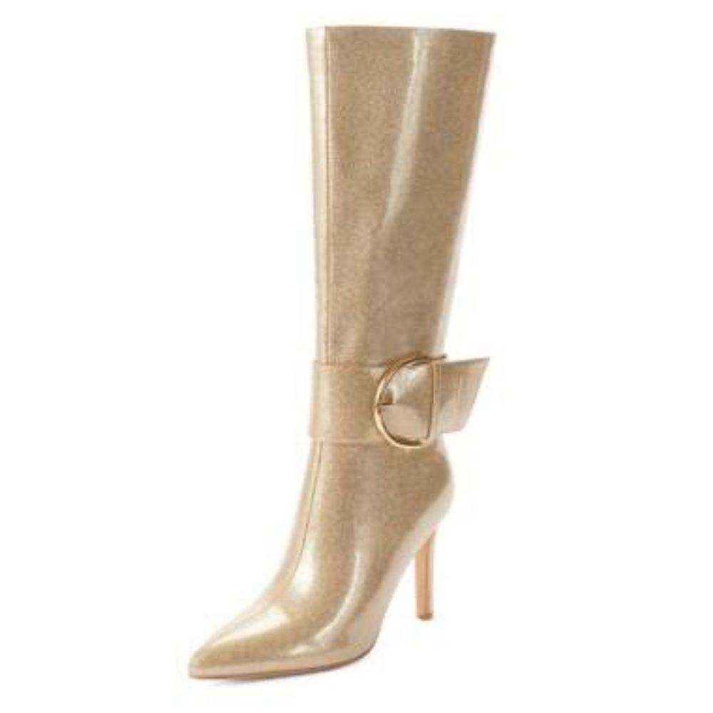 Modatope metallic sparkle gold Boots Pointed Toe Heel Zipper Buckle size 7